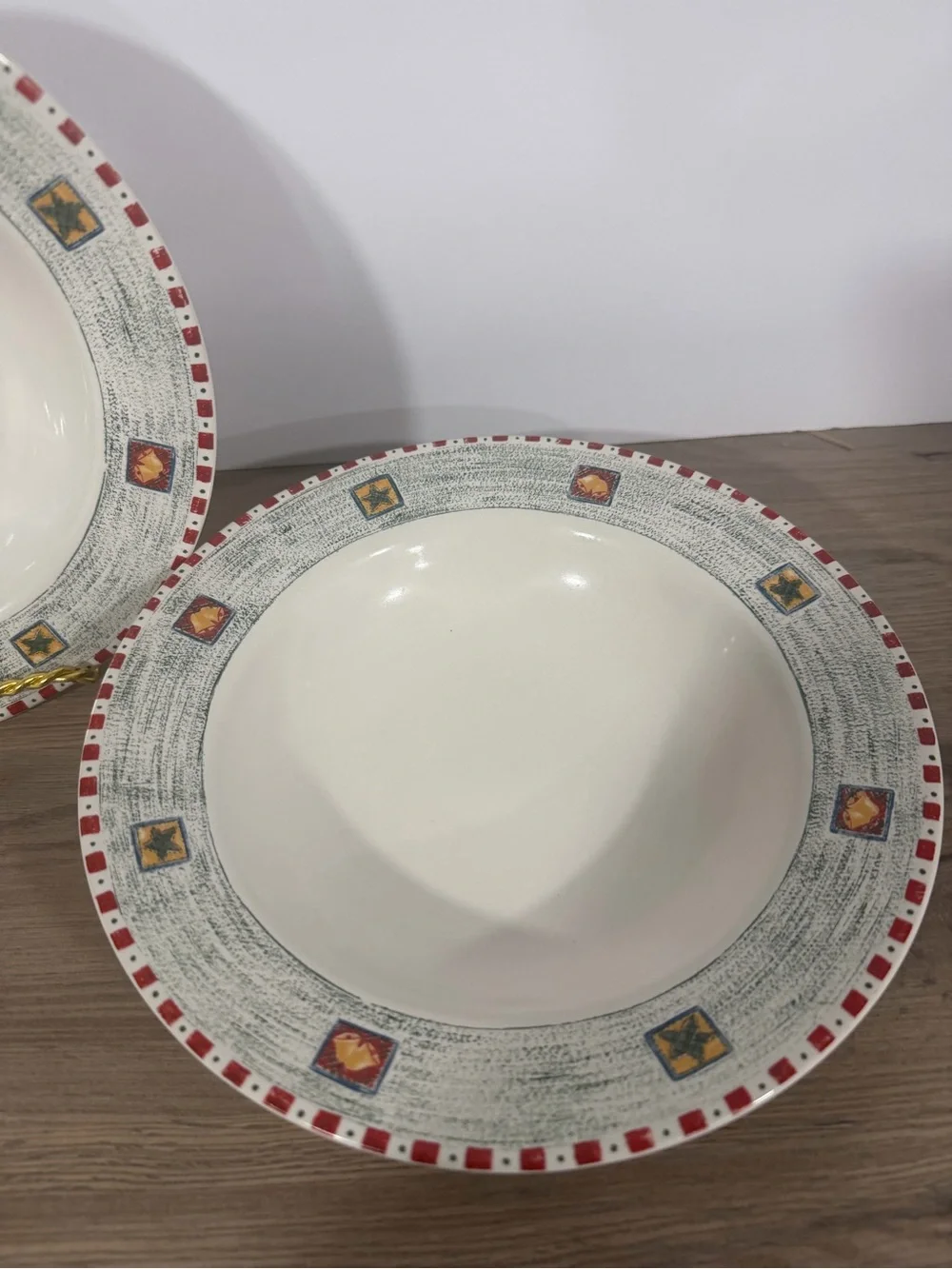 Gibson Decorative Cream and Red Stoneware Dinner Bowls - Set of 2